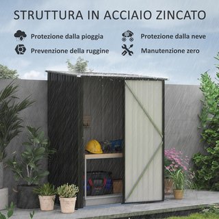 Caseta De Jardín 1.34M² en Acero Galvanizado, Cobertizo De Jardín Con Techo Inclinado, Guantes Y Puerta Bloqueable, Cobertizo Para Herramientas, 161.5X94.5X196Cm, Negro