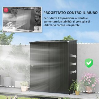 Caseta De Jardín 1.34M² en Acero Galvanizado, Cobertizo De Jardín Con Techo Inclinado, Guantes Y Puerta Bloqueable, Cobertizo Para Herramientas, 161.5X94.5X196Cm, Negro
