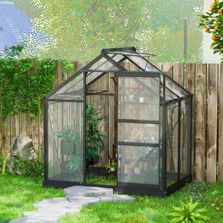 Invernadero de Jardín de Policarbonato con Estructura de Aleación de Aluminio 2.51㎡, Invernadero para Huerto con Canalones, Ventana en el Techo para Ventilación, Puerta Corredera, para Plantas, 19...