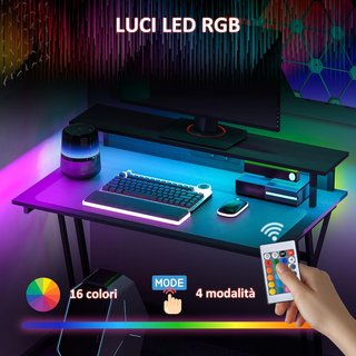 Escritorio Gaming Con Luces LED Y Soporte Para Monitor, 100X60 Cm Mesa Gaming Para Computadora De 32 Pulgadas, Escritorio PC Con USB, TYPE C Y Control Remoto Para Oficina, Estudio Y Casa, Negro