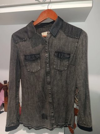 Camisa vaquera negra/gris Talla M