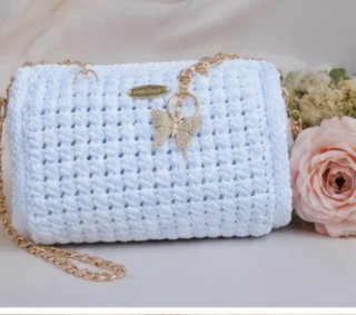 Bolso artesanal crochet blanco elegante -Pieza úni