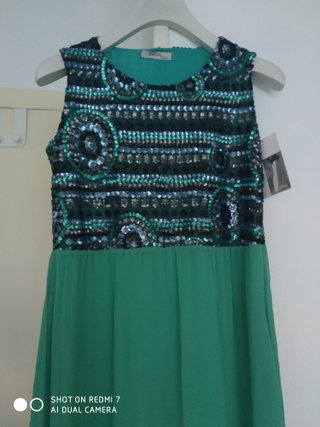 Vestido largo gasa y lentejuelas nuevo