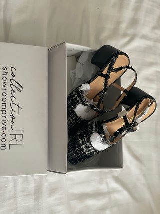 Zapatos de tacón tweed negros y plateados