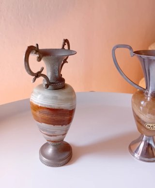 Coppia vasi onice e metallo vintage