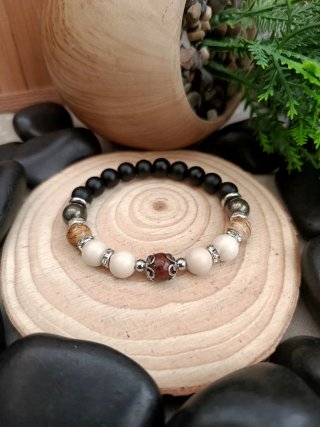 Pulsera elástica piedras naturales beige y negro