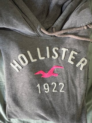 Sudadera Hollister Gris Logo Rosa
