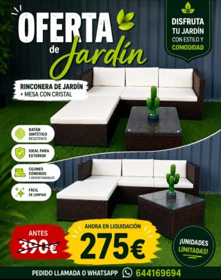 Conjunto de jardín ratán con mesa cristal