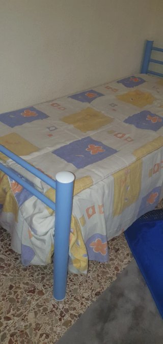2 Camas 90x190 Metal Azul y Blanco