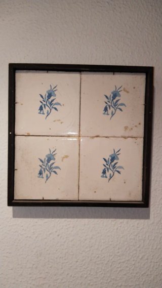 Cuadro 4 Azulejos Antiguos Flor Azul