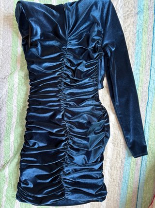 Vestido Zara Azul Elástico Terciopelo