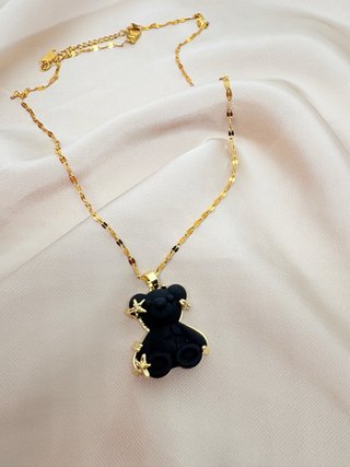 Collar Oso Negro Baño Oro Acero Inoxidable