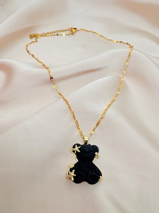 Collar Oso Negro Baño Oro Acero Inoxidable