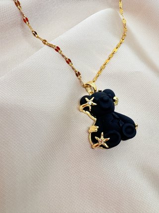 Collar Oso Negro Baño Oro Acero Inoxidable