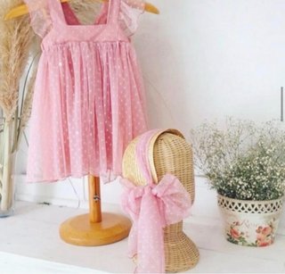Vestido y capota plumeti rosa