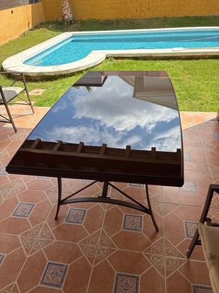 Mesa de jardín cristal y metal