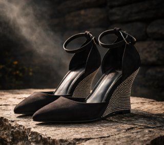 Zapatos de tacón de cuña negros con pedrería