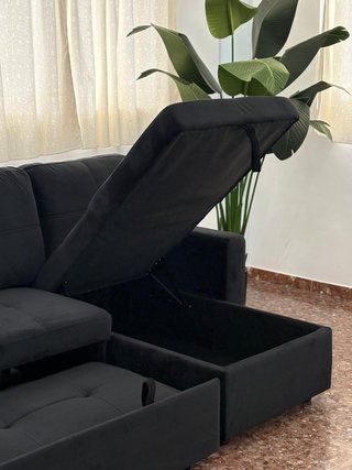 Economico Divano Letto Nero in Velluto - Nuovo - Spedizione