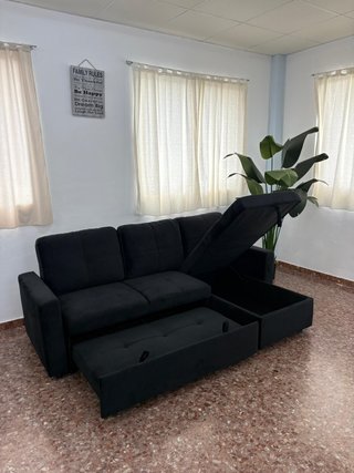 Economico Divano Letto Nero in Velluto - Nuovo - Spedizione