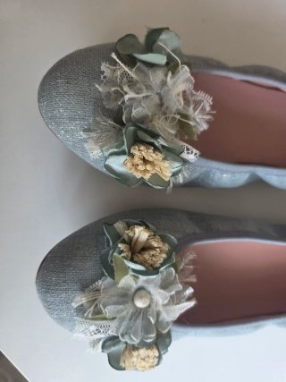 Bailarinas Talla 37 Flores Grises/Plata