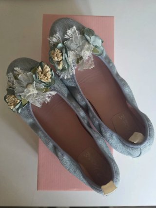 Bailarinas Talla 37 Flores Grises/Plata