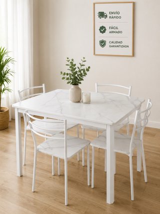 Mesa Comedor Marmol y 4 Sillas Metal