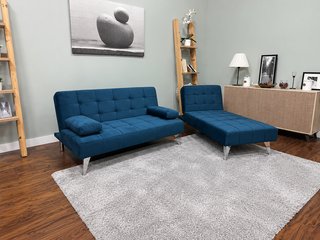 Divano letto blu in velluto piccolo NUOVO con spedizione