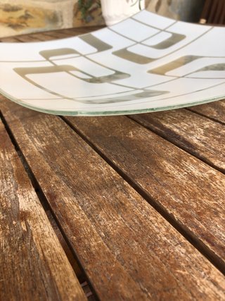 Bandeja decorativa vidrio transparente y blanco