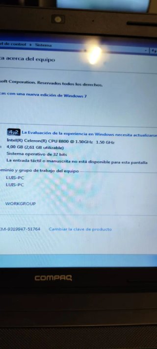 Ordenador portátil Compaq Windows 7