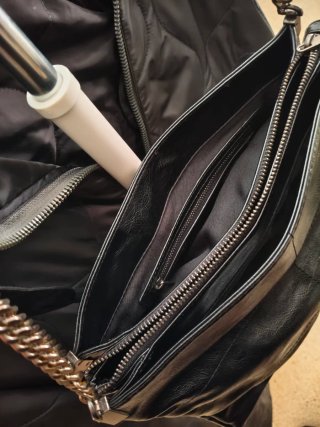 Bolso Zara Negro Piel Cadena Plata