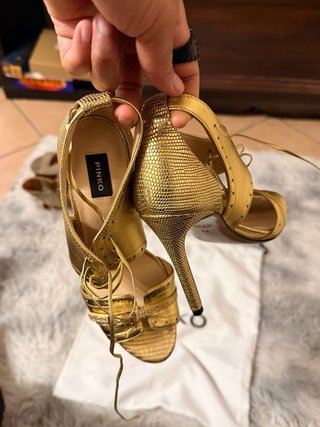 Scarpe Pinko Pelle Dorata Tg 35 10cm di tacco