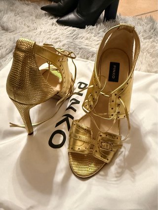 Scarpe Pinko Pelle Dorata Tg 35 10cm di tacco
