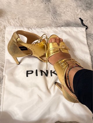 Scarpe Pinko Pelle Dorata Tg 35 10cm di tacco