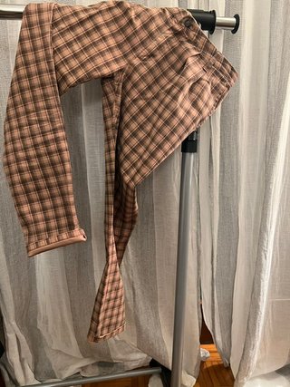 Pantaloni donna a quadri beige e marroni