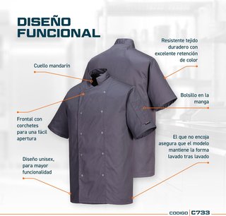 Portwest chaqueta chef gris pizarra unisex