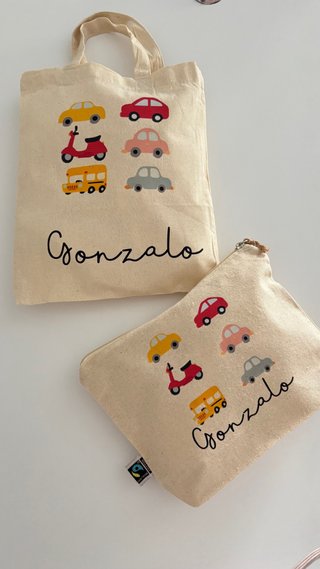 Tote bag y neceser infantil con dibujos