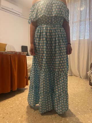 Vestido Flamenca Azul con Lunares Blancos