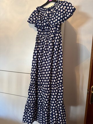 Vestido largo lunares azul y blanco