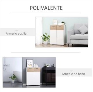 Armario Baño 2 Puertas Madera y Blanco
