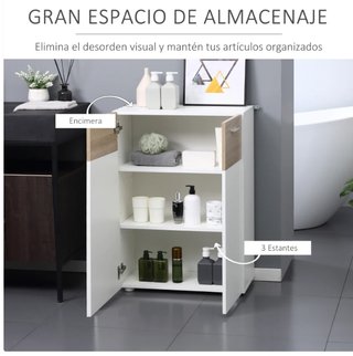 Armario Baño 2 Puertas Madera y Blanco