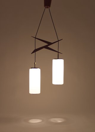 Lámpara vintage de madera y cristal 60s Italia