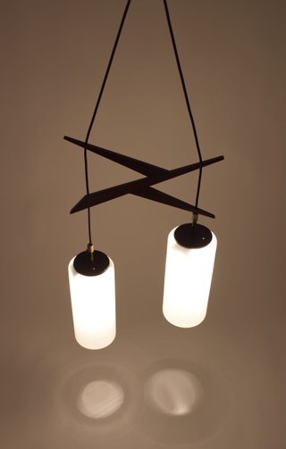 Lámpara vintage de madera y cristal 60s Italia