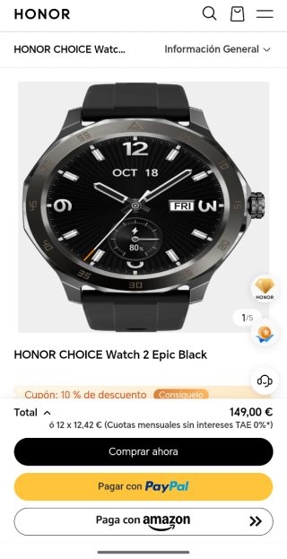 Honor Watch 2 Epic Negro (sin abrir)