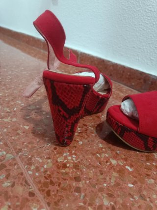 Sandalias Cuplé Rojas Tacón Cuña