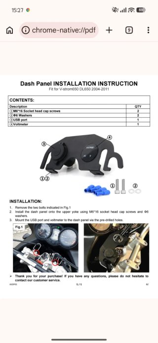 Soporte Voltímetro y USB V-Strom
