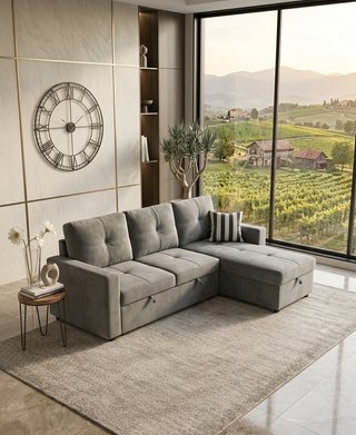 Sofá Cama Gris con Almacenaje