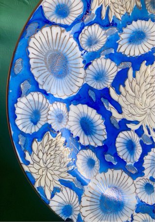 Plato decorativo chino flores azules