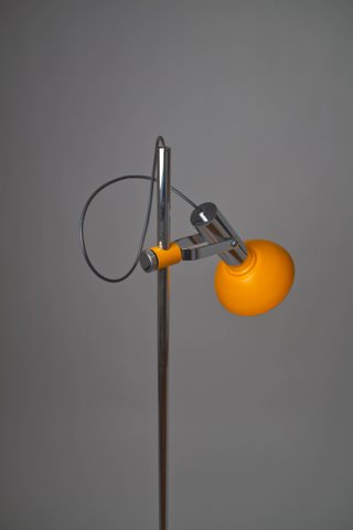 Lámpara de pie orientable 70s naranja/plateada