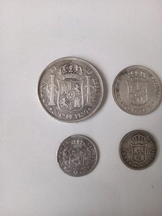 Lote 4 monete in argento di Isabel II