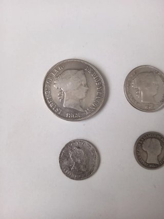 Lote 4 monete in argento di Isabel II